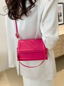 Casual Tote Bag, Retro Underarm Bag, Solid Color Shoulder Bag For Commuting, New Model 2025 - Hot Pink - View 4