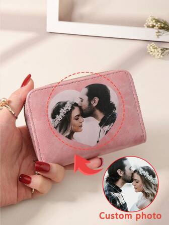 Custom Photo Couple Alligator Pattern Fashionable Multi-Card Wallet Short Wallet Valentine/Mother/Birthday Gift