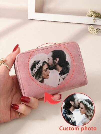 Billetera corta de varios compartimentos a la moda con patrón de cocodrilo personalizado para parejas con foto, para San Valentín, Día de las Madres o cumpleaños.