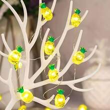 1入組1M 10燈/2M 20燈電池操作的鳳梨形LED銅線燈，春季/夏季裝飾室內/室外LED串燈 - 黃色 - 查看 1