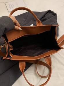 Túi dệt kiểu cổ điển, Túi xách Unisex hoặc Túi đeo chéo, Túi đeo vai độc đáo phổ biến trong mùa hè 2024 Quà tặng Ngày của Cha Túi đi học Bố - màu nâu - Xem 4