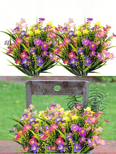 5pcs Multicolor Fake Flowers Outdoor Decorations, UV Resistant Plastic Artificial Greenery Shrubs Plants For Home Indoor Outside Garden Window Porch Pots Spring Summer All-Season Decor,Outdoor Decor,Garden Decor