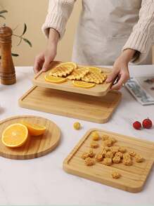 1個木製托盤，適用於食物、小吃、飲料、壽司、牛排、披薩、甜點、蛋糕、麵包、早餐托盤、咖啡托盤、茶托盤、糖果盤、便攜盤、酒店餐廳用品、餐桌裝飾 - 木質色 - 查看 5