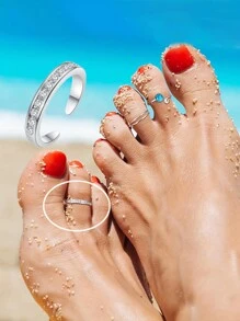 1PC S925 Sterling Silver Fine Simple Fine Loop Diamond Toe Ring Adjustable Toe Ring Suitable For Summer Seaside Wear