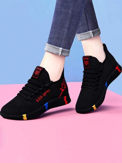 Zapatillas Casual tenis impreso patrón de malla transpirable suave suela ligera de deporte para mujer, la moda de punta redonda pareja sandalias planas, adecuado para el uso diario, viajes, deportes,jogger.