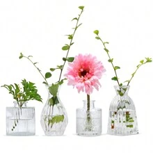 1pc Or 4pcs/Set Glass Bud Vase, Mini Clear Vintage Embossed Vases, For Wedding Center Piece, Party Or Home Decor, Gift Gifts Birthday Graduation Room Decor Flower Vase Glass Vase