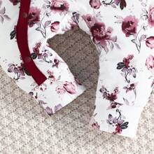 Baby Girl Long Sleeve Cute Printed Button Jumpsuit With Hat, For Christmas - Burgundy - View 5