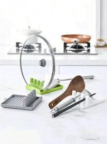 1pc Multipurpose Wall-Mounted RackFor Kitchenware,With Scoop Spoon Pad, Chopsticks& Pot Cover Holder