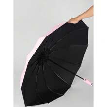 Paraguas linterna LED giratorio tríptico totalmente automático,Paraguas automático con un botón para exteriores, portátil, de viaje - Rosa - Ver 2