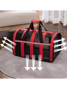 Bolsa de viaje portátil con patrón de rayas para perros y gatos pequeños. Bolsa de tela transpirable y plegable para mascotas cachorros - Rojo - Ver 5