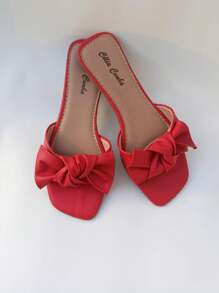 Sandália rasteirinha chinelo flat com laço vermelha
