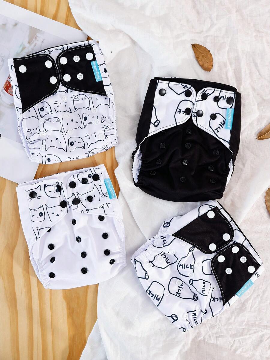 4 Packs Baby Reusable Cloth Diapers & One Size Adjustable Washable