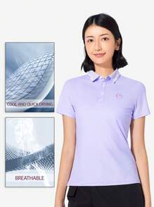 TECTOP Áo thun polo tay ngắn tập luyện mùa hè cho nữ Áo chơi golf khô nhanh 3 nút thấm hút ẩm Áo thun thể thao quần vợt thể dục giải trí - Màu tím - Xem 1