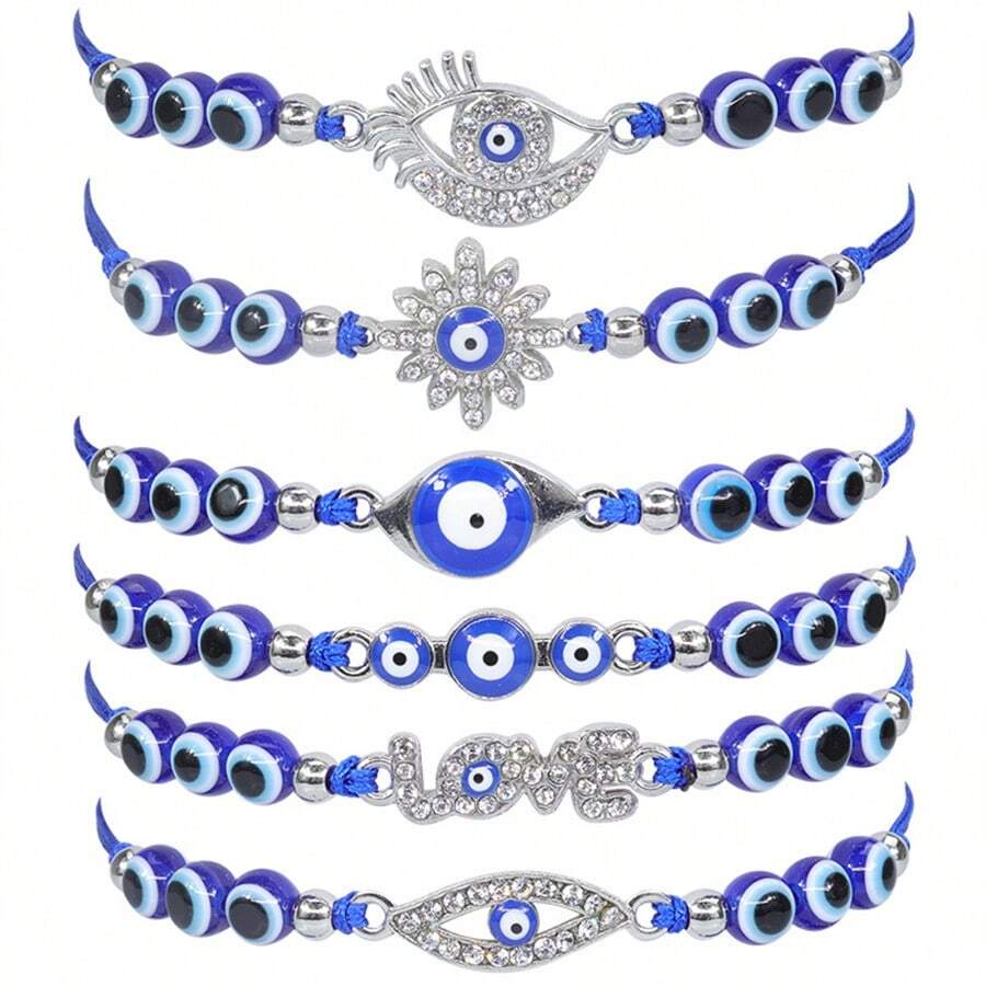 1pc Blue Eye Element Decor Devil's Eye Butterfly Bracelet Bohemian Style Braided Hand Rope For Women - 5 - View 1