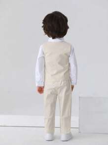 BOARNSEORL 3pcs Young Boys Gentleman Outfit Set: White Shirt With Bowknot, Vest And Pants, Suitable For Birthday Party, Wedding, Holiday And Other Formal Occasions