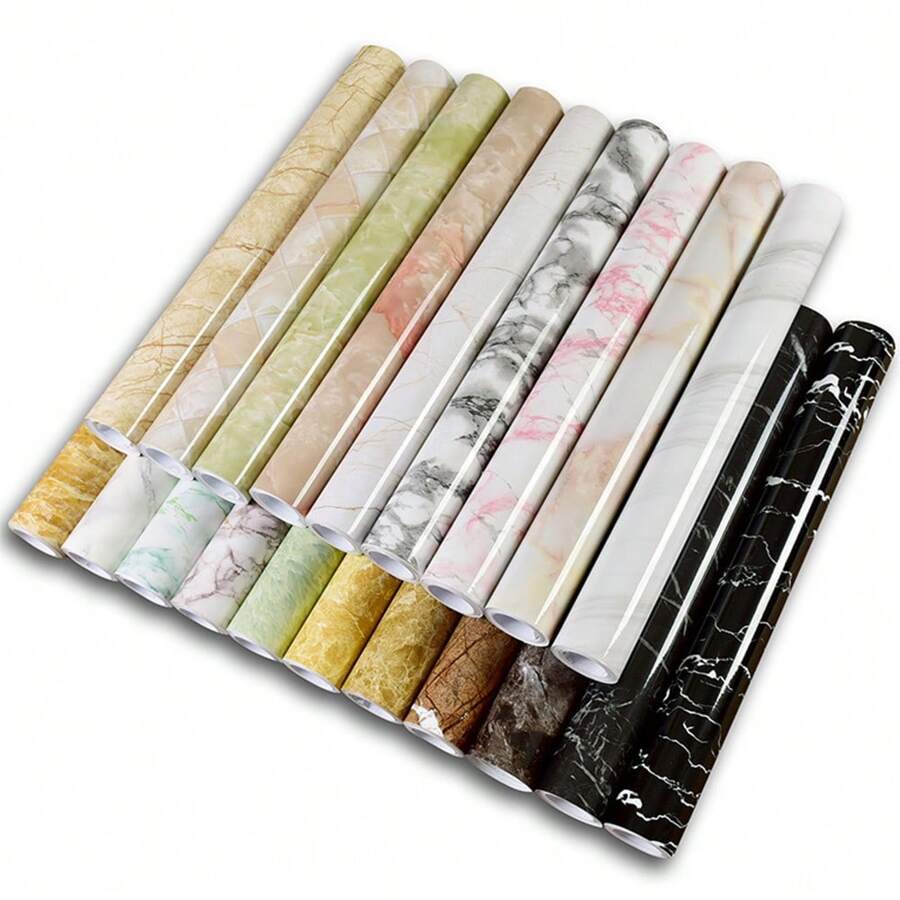 1張大理石紋塑膠自黏貼紙，防水壁紙適用於浴室、桌子、廚房櫥櫃、檯面，適用於家具裝飾