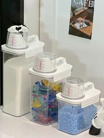 1pc Laundry Detergent Storage Container With Scale, Large Capacity Sealed Dispenser With Measuring Cup