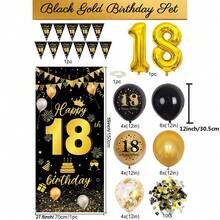 Decoraciones de cumpleaños número 18, kit de globos de oro y negro para fiesta de cumpleaños, que incluye 1.5 metros de pancarta de Feliz Cumpleaños, globos dorados, globos negros, globo impreso de Feliz Cumpleaños y globo de número de 32 pulgadas - oro negro - Ver 2