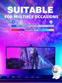 可愛的LED太空人天體星空夜燈，具有多種顏色和遙控，星系星空投影LED夜燈，適用於房間/臥室裝飾、客廳裝飾、天花板裝飾、婚禮裝飾、節日派對裝飾、家庭多場景、戶外露營-投影照明禮物/附DIY卡通貼紙！USB供電 - 白色 - 查看 10