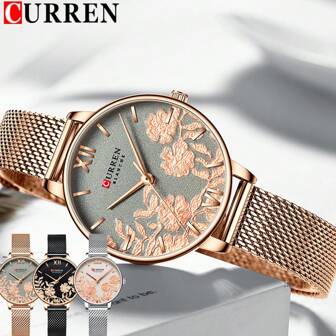  CURREN時尚女士手錶頂級品牌豪華女孩經典腕表網狀不銹鋼手鐲帶簡約原創防水優雅女性時鐘禮物9065