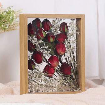 1入自然雙面透明中空影框陳列盒眼影盒，配有有機玻璃和密度板，深度4cm / 1.57in，適用於多種場景，可掛起和擺放，適用於 DIY，展示乾花，照片，手工藝品，生日，婚禮，周年紀念日，畢業和節日禮品等（不包括框架內的任何物品和配件，僅售賣框架，圖片僅供參考）。