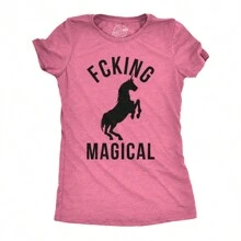Womens Magical Funny T Shirt Unicorn Vintage Tee Cool Cute 90s Novelty T Shirt Funny Womens T Shirts Cute Vintage Fashion Casual Ladies T-Shirt Gift - 石楠粉紅 - 查看 1
