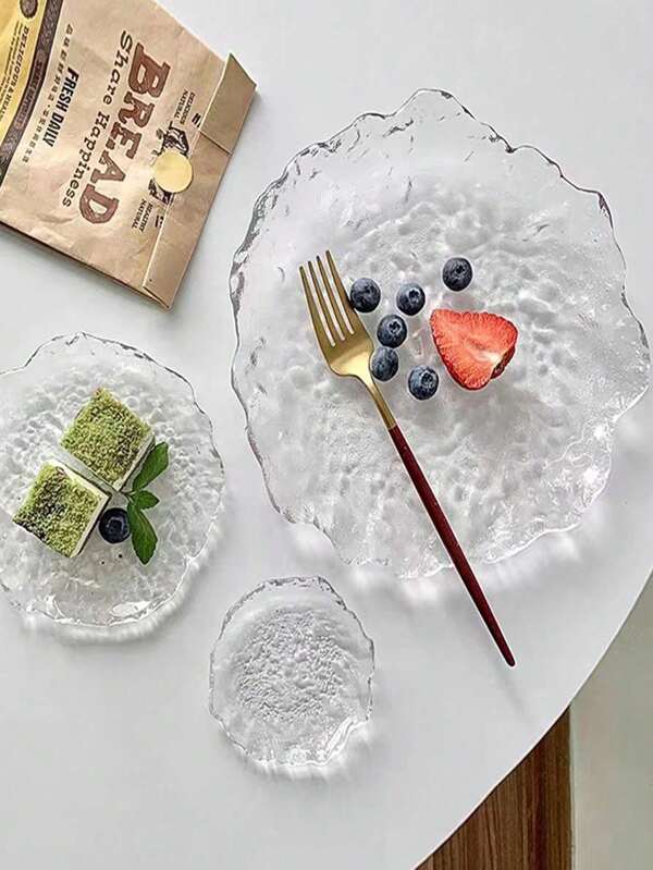 1 Stück/5 Stück asymmetrischer INS-Stil mattierter Glasschale Haushalt Snack Teller Saucen Dessert Gebäckplatte Nachttisch Schmuckablage für Ohrringe, Halsketten und Ringe, Weihnachtsgeschenk, Schulmaterial