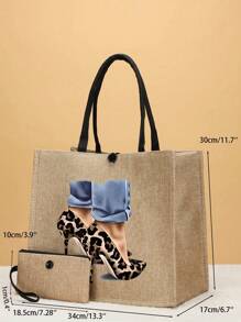 Canvas Letter Printed Travel 2pcs Tote Bag Set