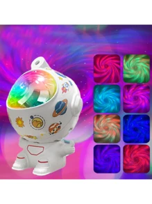 可愛的LED太空人天體星空夜燈，具有多種顏色和遙控，星系星空投影LED夜燈，適用於房間/臥室裝飾、客廳裝飾、天花板裝飾、婚禮裝飾、節日派對裝飾、家庭多場景、戶外露營-投影照明禮物/附DIY卡通貼紙！USB供電 - 白色 - 查看 8