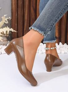 Women's Pointed Toe High Heel One-Piece Work Shoes, Waterproof & Skidproof Brown Pumps