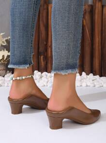 Women's Pointed Toe High Heel One-Piece Work Shoes, Waterproof & Skidproof Brown Pumps