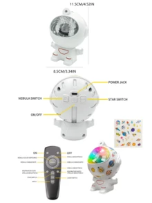 可愛的LED太空人天體星空夜燈，具有多種顏色和遙控，星系星空投影LED夜燈，適用於房間/臥室裝飾、客廳裝飾、天花板裝飾、婚禮裝飾、節日派對裝飾、家庭多場景、戶外露營-投影照明禮物/附DIY卡通貼紙！USB供電 - 白色 - 查看 7