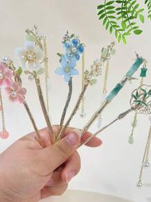 Hanfu Headwear Hairpin, New Chinese Style Coiled Hair Hairpin, Step Swaying Tassel Hairpin, Children's Ancient Style Horse Face Skirt Accessories, High-End Feeling,Valentine's Day Couples As A Gift Hair Accessories Hair Bun Hair Bun Maker Bun Hair Piece Hair Styling Pins