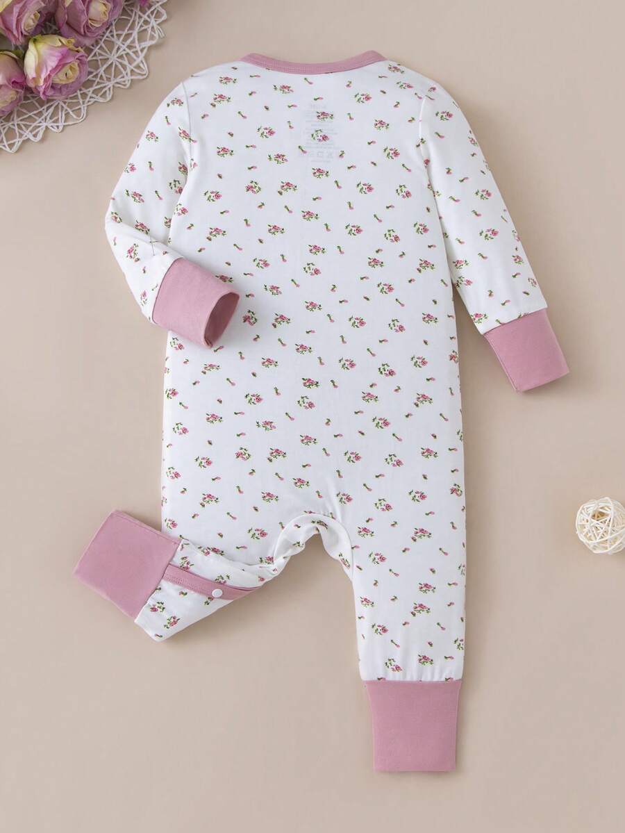 MommBaby 女婴竹纤维拼接连体衣，碎花印花，四季皆宜的新生儿服装，婴儿爬行服