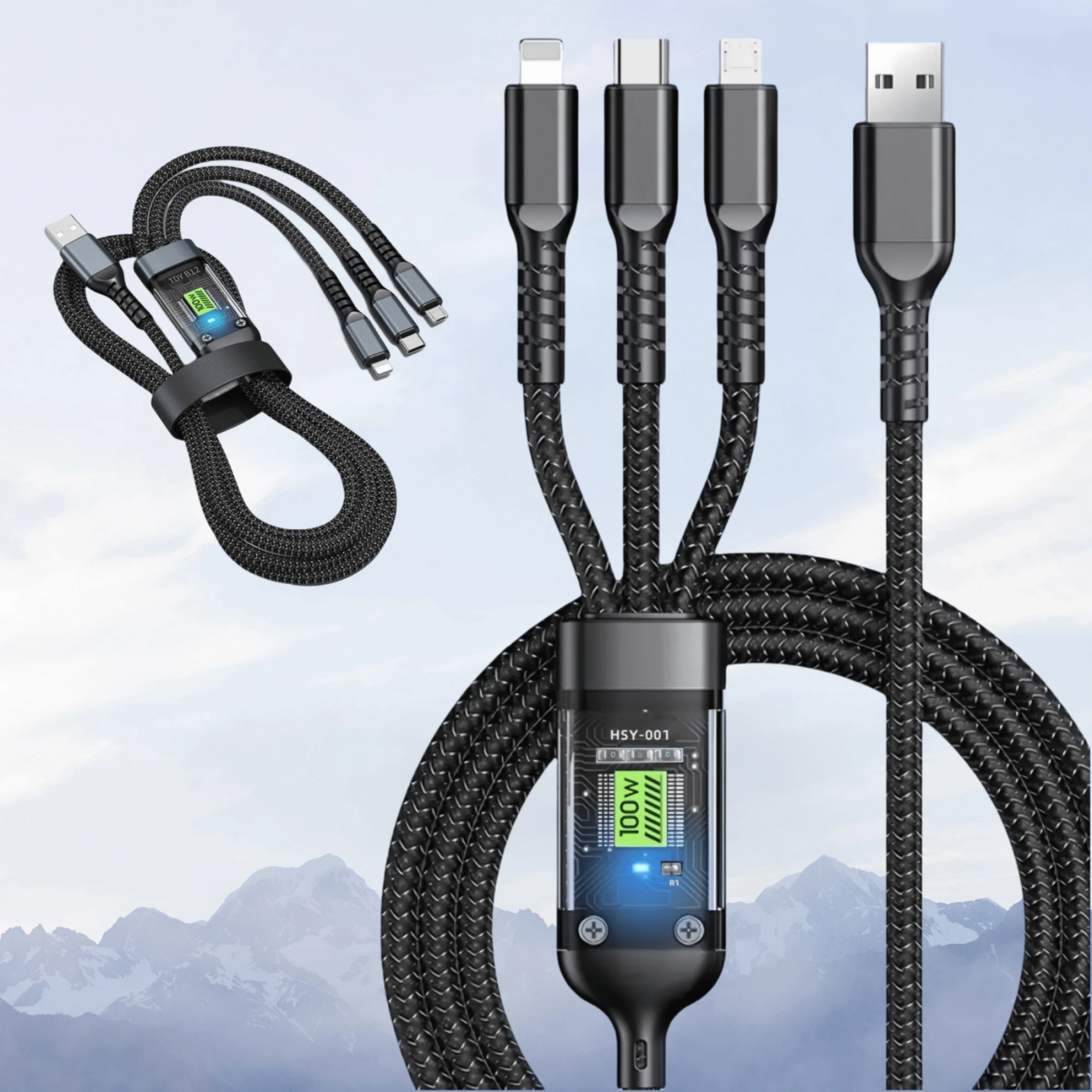 Câble De Charge Rapide 3-en-1 100W - Compatible IPhone, Xiaomi, Poco Et Plus