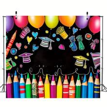 1 pieza Felicitaciones Telón de fondo para foto de graduación de preescolar, bandera de mesa de pastel de fiesta de graduación con patrón de crayones de colores, decoración de fiesta de graduación, decoraciones para el hogar para uso en interiores o exteriores., Navidad