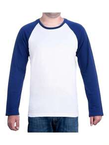 playera ranglan manga larga beisbolera tranfer - Azul y blanco - Ver 2