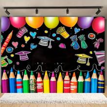 1 pieza Felicitaciones Telón de fondo para foto de graduación de preescolar, bandera de mesa de pastel de fiesta de graduación con patrón de crayones de colores, decoración de fiesta de graduación, decoraciones para el hogar para uso en interiores o exteriores., Navidad