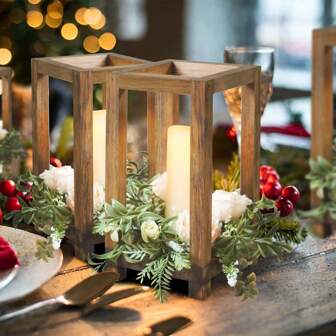 1/2/3 件乡村风格木制蜡烛灯 / 木制 / 一体式烛台和花环 / 家居装饰 / 婚礼和情人节