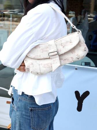 Women Denim Distressed Asymmetric Shoulder Bag, Studded Street Style Tote Handbag, Y2K Denim Underarm Bag, Suitable For Dating, Casual, Fashion Party, Travel, School, Holiday Gift