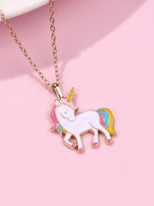 1 peça Colar Pendente de Unicórnio Animal Feminino em Liga de Zinco com Pingente de Óleo Colorido, com Corrente Dourada, Adequado para Uso Diário, Joia