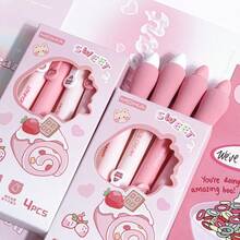 [4支/盒] 可爱中性黑色墨水速干按压式圆珠笔，高品质文具，适用于学生、考试、书写等。 - 黑色 - 查看 6