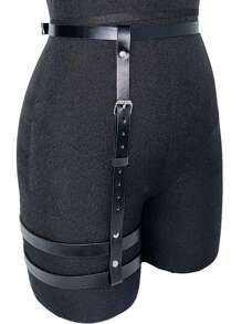 1pc Women's Black PU Leather Waist Cincher Garter Belt, Gothic Steampunk Leg Accessory, Suitable For Daily Wear And Valentine's Day - Black - View 5