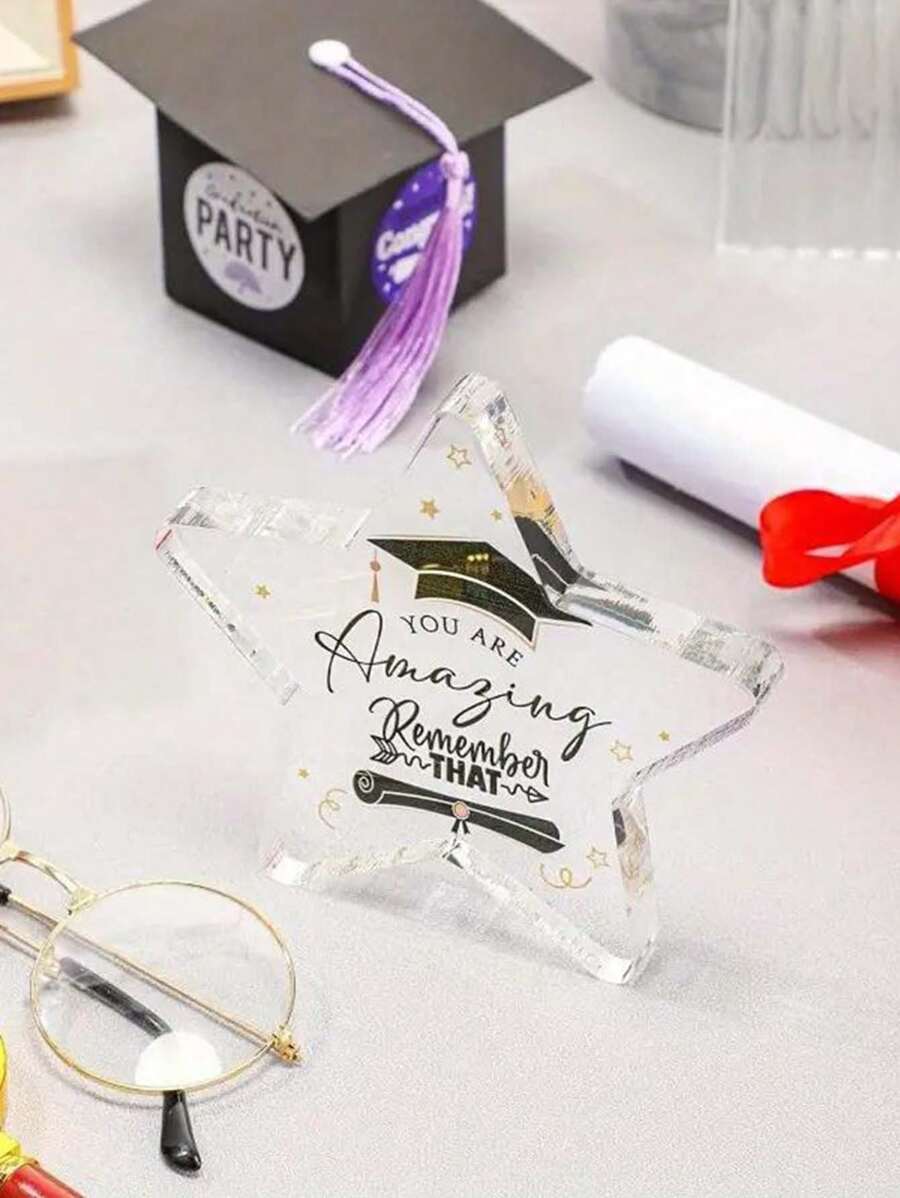 1pc StarShaped Graduation Cap 'Congrats' Pattern Acrylic Gift For