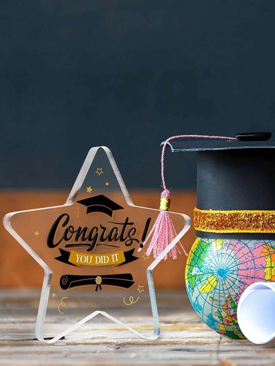 1pc StarShaped Graduation Cap 'Congrats' Pattern Acrylic Gift For