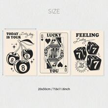 3pcs/Set Fashionable Black & White Feeling Lucky Canvas Wall Art Prints, Poker Dice Cherry Art Deco Wall Decor, Vintage Aesthetic Neutral Decor, Black Art Posters, Bedroom Living Room Hallway Artwork, Wall Art, Summer Decor, Room Decor, Unframed Gifts Birthday Graduation - Black and White - View 13