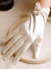 1 pieza Guantes de vestir para niñas, guantes de satén con perlas falsas blancos/negros para bodas, actuaciones, baile y accesorios nupciales