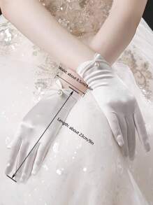 1 pieza Guantes de vestir para niñas, guantes de satén con perlas falsas blancos/negros para bodas, actuaciones, baile y accesorios nupciales