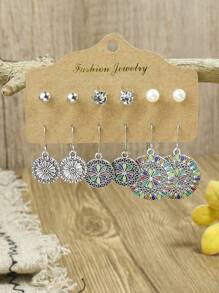 TopHanqi Juego de aretes colgantes de estilo vintage-geométrico con colgante hueco, decorado con turquesa y pedrería, para mujeres, elemento bohemio, para cuatro temporadas
