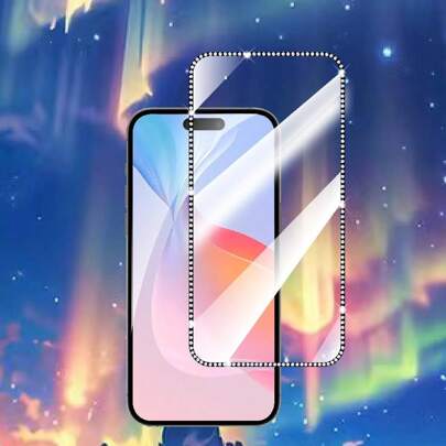 1 pieza Película protectora de vidrio para Apple brillante y resistente a explosiones con marco de diamante en color rosa/blanco/azul/negro, fácil de pegar